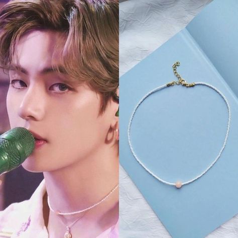 Kpop Necklace, Bts Necklace, Jewelry Kpop, Bts Bracelet, Kalung Manik-manik, Pink Stone Necklace, White Beaded Necklace, Бисер Twin, Gelang Manik-manik