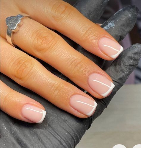 Natural Short French Tip Nails, Really Short French Nails, Sns French Tip Short Nails, Modern French Nails Square, French Tip On Real Nails, Squoval French Tip Nails Short, Squoval Nails French, French Tip Natural Nails Short, Short Gel Nails French Tips