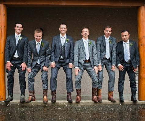 Groomsmen in boots at Tennessee Barn Wedding Mens Cowboy Boots Outfit, Wedding Fiesta, Groomsmen Looks, Boots Outfit Men, Knoxville Wedding, Wedding Vision, Mens Cowboy, Mens Cowboy Boots, Groomsmen Attire