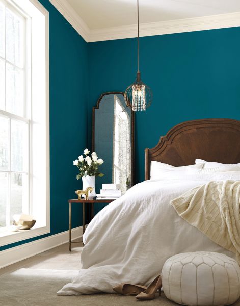 Blue Bedroom Paint, Bold Bedroom, Dream Bedrooms, Teal Bedroom, Interior Colors, Sherwin Williams Colors, Teal Walls, Bedroom Wall Colors, Interior Painting