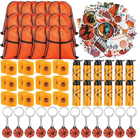 PRICES MAY VARY. Enough Quantity: you will receive 148 pieces basketball gifts, including 100 pieces basketball stickers, 12 pieces basketball drawstring bags, 12 pieces basketball water bottles, 12 pieces basketball keychains and 12 pair of basketball wristbands, the adequate quantities can meet your demands of basketball party decoration or needs of daily use Cute and Classic: these basketball wristbands and other supplies we designed mainly for basketball are in typical colors, which are rich Youth Basketball Team Gifts, Basketball Theme Decorations, Kids Sports Themed Birthday Party, End Of Season Basketball Gifts Kids, Basketball Basket Gift Ideas, Kids Basketball Party, Basketball Favors, Basketball Water Bottles, Basketball Drills For Kids