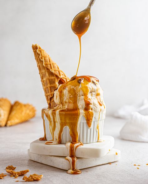 Ice Cream - Commercial Food Photography by Kateryna Pavlichenko from Los Angeles, United States | Phoode Food Photography Cake, Ice Cream Flower, Commercial Food Photography, Ice Cream Photography, Cake Branding, Caramel Ice Cream, Food Texture, Ice Cream Brands, Dessert Photography