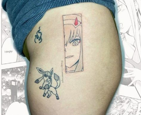 Zero Two Tattoo Ideas, Apocalypse Tattoo, Ems Tattoos, Slayer Tattoo, Hip Tattoos, Nerd Tattoo, Manga Coloring Book, Japan Tattoo Design, Infinity Tattoos