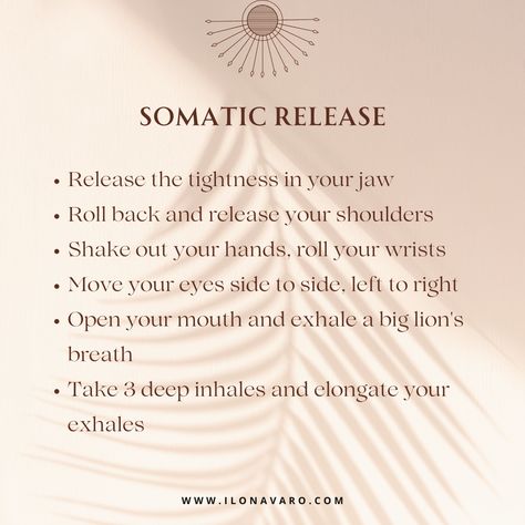 Somatic release is not just a physical practice; it's an opportunity to reconnect with your breath, your body, and the present moment. ⁠ ⁠ It's a mindful journey that transcends the physical, offering a holistic release of both the tangible and intangible burdens you carry. ⁠ ⁠ So, take a moment for yourself, indulge in the simplicity of these movements, and feel the liberating effects of somatic release wash over you, leaving you rejuvenated and grounded. ⁠ ⁠ Things To Release, Somatic Experience, Somatic Release, Somatic Yoga, Somatic Movement, Somatic Healing, Mindful Movement, Energy Healing Spirituality, Vagus Nerve