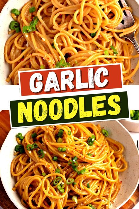 These garlic noodles are so good, you'll want to make them all the time! They're spicy, savory, and so full of delicious flavor. Garlic Noodles Recipe Asian, Garlic Noodle, Pizza Dishes, Udon Noodles Recipe, Garlic Noodles Recipe, Rice Noodle Recipes, Fettuccine Noodles, Asian Noodle Recipes, Garlic Rice