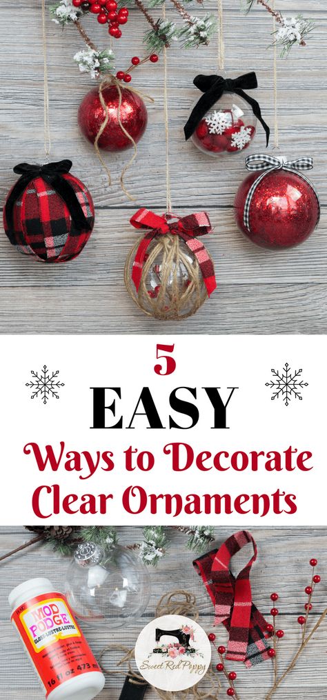 Learn How to Decorate Clear Plastic Christmas Ornaments DIY Tutorial with Glitter, Fabric, Twine, Felt and Ribbon Plastic Christmas Ornaments, Clear Plastic Ornaments, Holiday Diy Projects, Ornaments For Christmas, Clear Ornaments, Christmas Ornaments Diy, Primitive Christmas, Diy Christmas Tree, Sewing Projects For Beginners