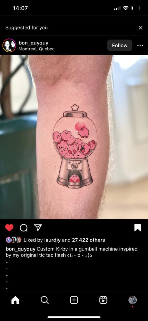 Kirby Tattoo, Bubble Tattoo, Gamer Tattoos, Cute Tats, Geek Tattoo, Vine Tattoos, Tattoo Care, Gaming Tattoo, Tattoo Desings