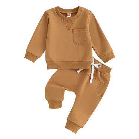 PRICES MAY VARY. Skin-friendly material----The toddler baby boys fall outfit are made of high-quality cotton blend fabric, breathable and light in weight,soft to touch,comfortable to wear and no damage to baby skin. Casuals Design: Newborn infant baby boys sweatshirt features solid colors, 1 chest pocket, crewneck and long sleeves. These baby boy pants feature pockets and an elastic waist for a comfortable fit, the classical baby sweatsuit,simple solid color baby sweatshirt and baby sweatpants m Baby Sweatpants, Baby Boy Pants, Lounge Outfit, Tracksuit Pants, Winter Leggings, Long Sleeve Jumper, Pant Sets, Jogger Set, Active Wear Leggings