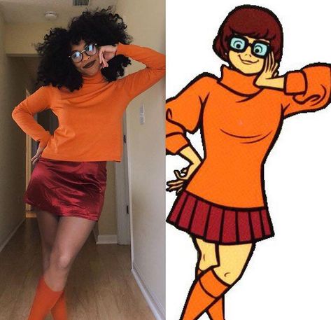 Idea: Savage Velma 😂 Curly Halloween Costume, Halloween Costume Teenage Girl, Velma Halloween, Velma Halloween Costume, Diy Fantasia, Badass Halloween Costumes, Punny Halloween Costumes, Meme Costume, Trajes Country