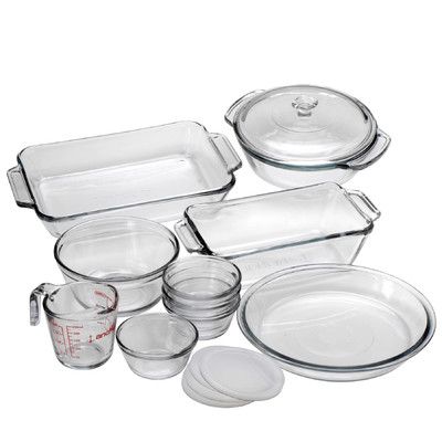 Anchor Hocking 15 Piece Bakeware Set | Wayfair First Apartment Kitchen, Glass Bakeware Set, Kitchen Checklist, Bakeware Organization, Bakeware Storage, Glass Bakeware, Ceramic Bakeware, Glass Baking Dish, Bakeware Set