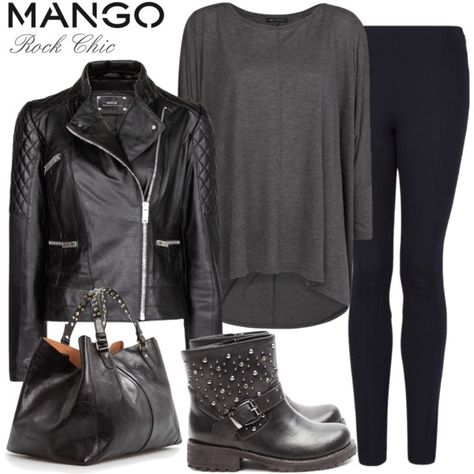 Rock Chic Style | Fashion Style with MANGO: Rock Chic - Polyvore Rocker Mom Style, Mom Style Outfits, Black Jacket Outfit, Rocker Chic Style, Rock Club, Rocker Look, Chic Plus Size, Rocker Chick, Gamine Style