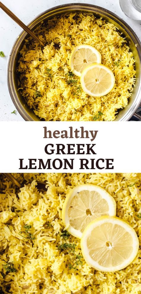 Mediterranean Herbs, Greek Lemon Rice, Sauteed Onions, Rice Side Dish Recipes, Greek Dinners, Easy Mediterranean Diet Recipes, Avocado Dip, Rice Side Dishes, Lemon Rice