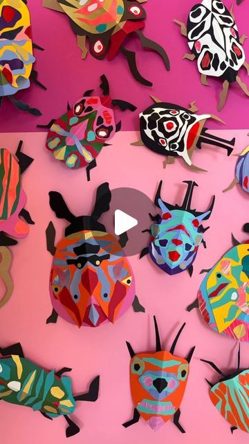 Little Artists | Art Education Projects on Instagram: "FOLDED PAPER BEETLES ~ we have a step by step video tutorial for these on our website 🙌🏻🪲🌈🐞✂️ follow the link in our bio to subscribe now and gain access 🧑🏼‍🎨 #thelittleartistsroom" Bug Art Lesson, Paper Beetle, Paper Folding For Kids, Insect Art Projects, Middle School Crafts, Dragon Fly Craft, Art Education Projects, Beetle Art, Middle School Art Projects