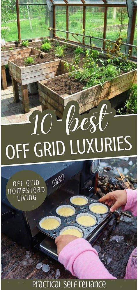 Upgrade your Self Sufficient Living with 10 best off grid luxuries. Enjoy the best of off-grid living with amenities like unlimited hot water, air conditioning, and free electricity. This collection proves you can have modern conveniences while living off the grid. Find more disaster preparedness, self sufficient living, and homestead survival at practicalselfreliance.com. Living Off The Grid Homestead Survival, Off Grid Necessities, Off Grid Oven, Off Grid Kitchen Appliances, Off Grid Living Self Sufficient Diy Projects, Off Grid Prepping, Off Grid Air Conditioning, Diy Off Grid Projects, Living Off The Land Self Sufficient