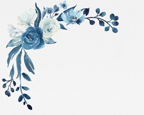 Navy Blue and White Floral Bouquetsblue Flowers Watercolor | Etsy Blue Flower Arrangements, 30 Days To Healthy Living, Floral Watercolor Background, Blue Flower Wallpaper, Navy Blue Flowers, Floral Border Design, Wall Designs, Flower Background Wallpaper, Wedding Background