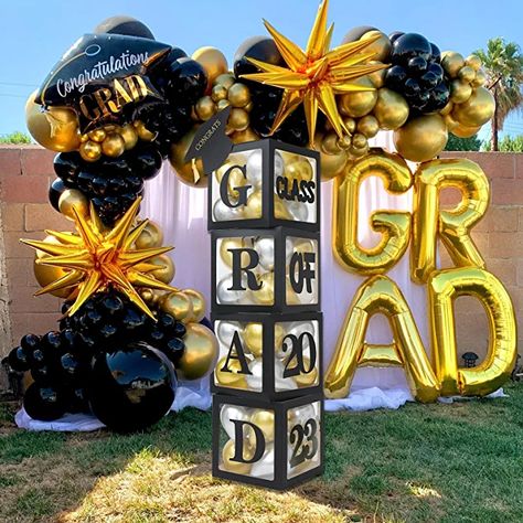 2023 Graduation Balloon Boxes Decorations, 4 pieces Black Graduation Party Balloons Boxes with “GARD” “Class of 2023” Letters, Little Cap Graduation Decorations for Congrats Grad 2023 Decor (2023) Black Graduation Party, Gold Graduation Decorations, Balloon Boxes, College Grad Party, Graduation Party Backdrops, Graduation Table Decorations, Graduation Party Table, Backyard Graduation Party, Outdoor Graduation Parties