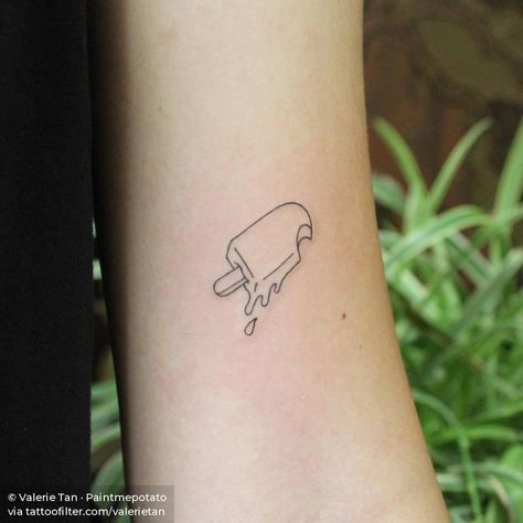 Ice cream tattoo on the bicep. Popsicle Tattoo Ideas, Cute Ice Cream Tattoo, Melting Ice Cream Tattoo, Ice Cream Tattoo Design, Ice Cream Tattoo Ideas, Ice Cream Tattoo Small, Popsicle Tattoo, Ice Tattoo, Ice Cream Tattoo