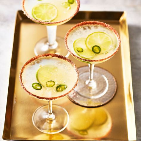 Spicy Chilli Margarita Chilli Margarita Recipe, Chilli Margarita, Summer Cocktail Menu, Spicy Margarita Recipe, New Years Eve Menu, Simple Sugar Syrup, Classic Margarita Recipe, Cocktails And Canapes, Spicy Chilli