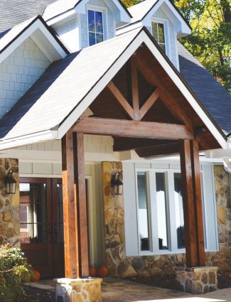 Gable Roof Porch Front Entry, Cottage Portico, Wooden Front Porch Ideas, Front Porch Remodel Before And After, Portico Addition, Gabled Porch, Front Portico, Front Porch Remodel, Porch Kits