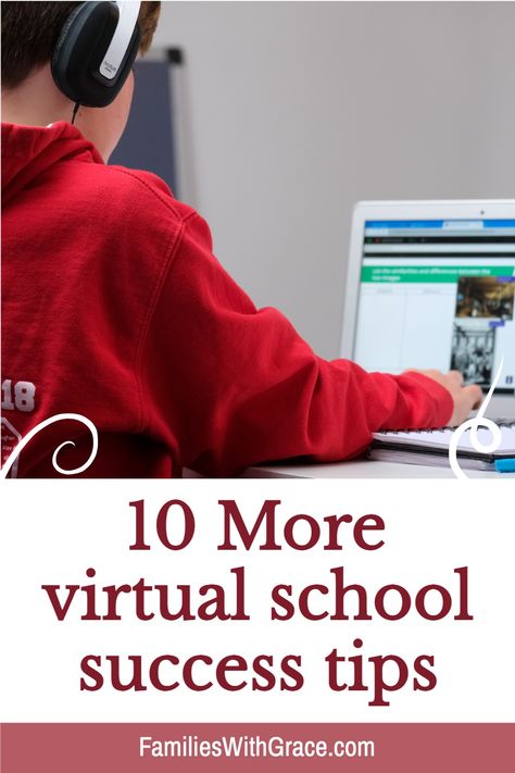 Virtual schooling for nearly a year has taught me a lot. These 10 more virtual school success tips are helpful, practical and realistic! #VirtualSchool #VirtualSchoolSuccess #Elearning #Parenting #OnlineSchool via @FamiliesWithGrace Gym Supplies, Online Schooling, Benefits Of Homeschooling, Homeschooling Curriculum, Camp Games, Kids School Supplies, Parenting Resources, School Break, School Success