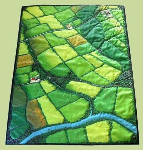 Farm fields quilt Irish Quilt, Yellow, Green, Red