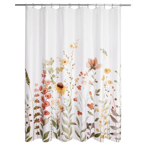 Bring sweet charm and warm pops of color to your bathroom with the Wild Garden Shower Curtain by Allure Home Creation. This refreshing design in soft multi-colors on a crisp white ground, features a garden of delicate wildflowers reaching towards the sun, bringing a relaxing feeling to your room. This printed shower curtain measures 70" x 72" and fits most standard sized tubs and shower areas providing privacy as well as protection from water splashing onto the floor. Crafted from 100% easy care Wildflower Shower Curtain, Sage Bathroom Decor, Garden Shower Curtain, Girl Bathroom, Water Splashing, Geometric Shower Curtain, Bathroom Farmhouse, Tidy Bathroom, Floral Shower Curtain