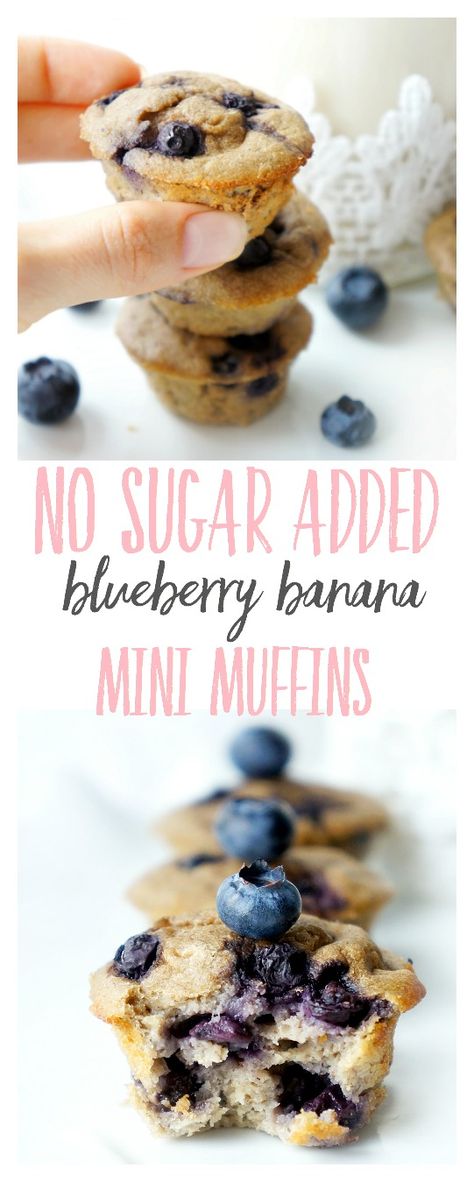 No Sugar-Added Mini Blueberry Banana Muffins | Haute & Healthy Living Muffin Nutella, Blueberry Banana Muffins, Mini Blueberry Muffins, Muffins Banana, Tarte Vegan, Gluten Free Banana Muffins, Healthy Banana Muffins, Banana Blueberry Muffins, Low Carb Muffins