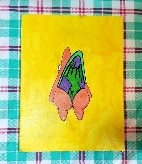 Trippy Patrick Star Painting, Patrick Painting On Canvas, Patrick Star Painting, Funny Things To Paint, Patrick Painting, Paintings With Meaning, Funny Painting, Spongebob Painting, Easy Doodle