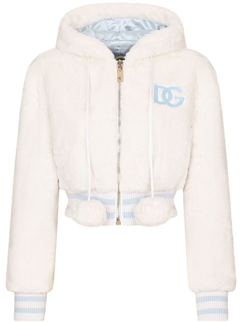 Dolce And Gabbana Jacket, Dolce And Gabbana Clothes, Cropped Fur Jacket, Shearling Jacket Women, Dolce E Gabbana, Cloud White, Animal Ears, Shearling Jacket, White Silk