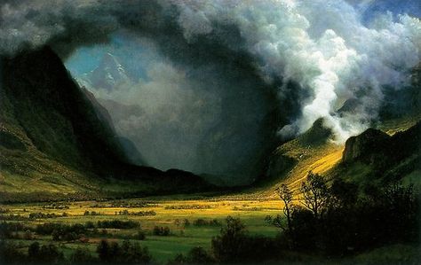 Vintage Albert Bierstadt Storm in the Mountains 1870 Fine Art • Millions of unique designs by independent artists. Find your thing. Albert Bierstadt Paintings, John Constable Paintings, Istoria Artei, Albert Bierstadt, Hudson River School, Landscape Artist, A Storm, Art Movement, In The Mountains