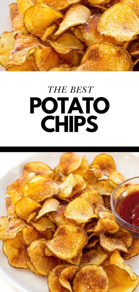 Save this recipe for the Best Easy Fried Homemade Potato Chips. Got 20 Minutes and 3 Ingredients? Then you have to try these Homemade Potato Chips! They are super crunchy and so addicting! These are going to be your new favorite snack. Plus there is no soaking or double frying required! Follow Chef Savvy for more Healthy Snacks. Easy Potato Chips, How To Make Chips Potatoes, Homemade Potatoes Chips, Homemade Chips Fried, Homemade Potato Chips Fried, Homemade Potato Chips In Oven, Homemade Doritos Chips, Homemade Potato Fries, Potato Chips Recipes