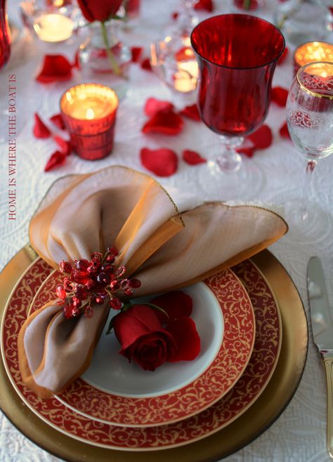 Valentine's Day Table with Mikasa Parchment Rouge | Home is Where the Boat Is Peeps Centerpiece, Valentines Day Tablescapes, Valentine Tablescape, Napkin Rings Diy, Marshmallow Peeps, Festive Centerpieces, Unique Decorations, Gold Dinnerware, Red Valentine