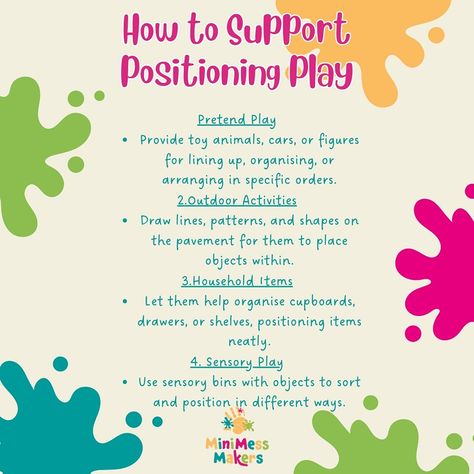 Positioning! Have you noticed your little one lining up all of their toys? Or perhaps they like to create patterns with different objects? Positioning is a popular schema. I often see children at our sessions lining things up. Here's all you need to know about the positioning schema. #sensoryandmessyplay #toddlerclassescornwall #babygroupcornwall #edibleplay #minimessmakers #myminimessmaker #messyplaycornwall ##schemasofplay Schema Play Ideas, Schematic Play, Schema Activities, Schema Play, Play Schemas, Rich Activities, Work Hack, Playful Learning, Toddler Stuff