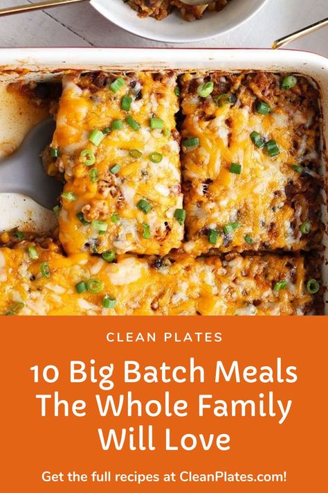 Cook once, feed many 🙌  https://www.cleanplates.com/eat/recipes-eat/10-big-batch-meals/ Dinners For 6 People Families, Big Batch Meals Families, Quick Crowd Meals, Meals For Five People, Dinners To Feed A Crowd Large Families, Meal For Big Group, Big Batch Family Meals, Large Recipes Families, Meal That Feeds A Lot Of People