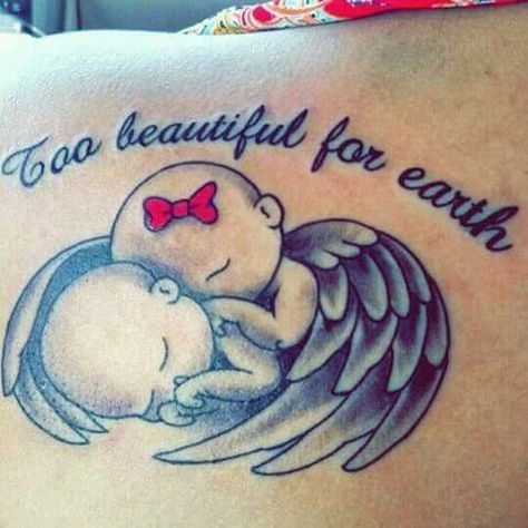 Pin on Our guardian angel! Lost Baby Tattoo, Too Beautiful For Earth, Baby Memorial Tattoos, Baby Angel Tattoo, Twin Tattoos, Tattoo Graffiti, Angel Bebe, Remembrance Tattoos, Sisters Art