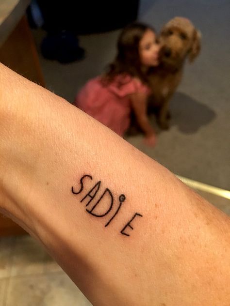 Names Tattoo Ideas, Tattoos For Childrens Names, Daughters Name Tattoo, Handwriting Tattoo, Names Tattoo, Handwriting Tattoos, Name In Cursive, Kid Name Tattoo, Baby Name Tattoos