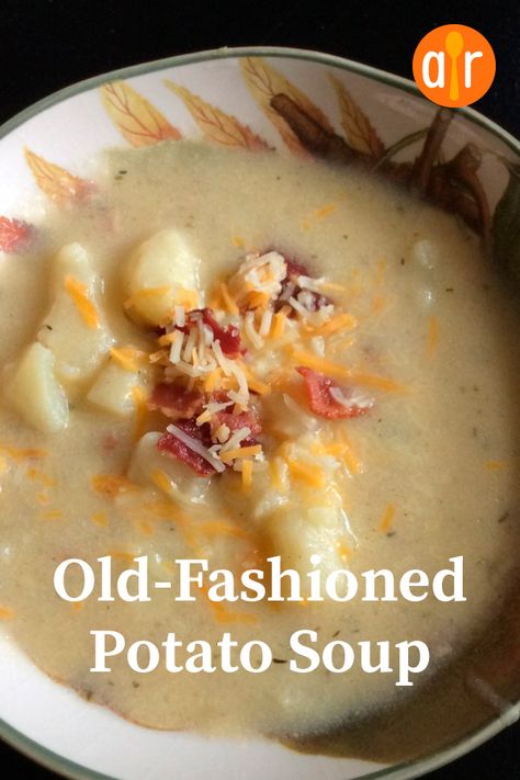 Old-Fashioned Potato Soup | "This is the best potato soup recipe I have come across. It's easy, doesn't require the use of a blender, doesn't have a lot of ingredients, and everything in it is usually already in my kitchen!" #souprecipes #soupinspiration #soup #stew #chili #soupideas Stewed Potatoes Old Fashioned, Classic Potato Soup, Best Potato Soup Recipe, Simple Potato Soup, Old Fashioned Potato Soup, The Best Potato Soup, Potatoes Soup, Homemade Potato Soup, Baked Potato Soup Recipe