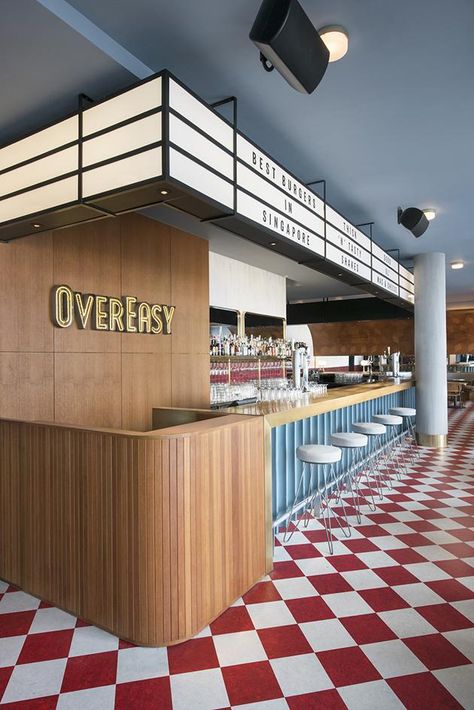 Overeasy | Wallpaper* Fried Chicken Interior Design, Lobster Restaurant Design, Sandwich Bar Design, Milkshake Bar Interior, Fried Chicken Restaurant Design Interior, Sandwich Restaurant Design, Chicken Restaurant Interior, Chipotle Interior, Fried Chicken Restaurant Design