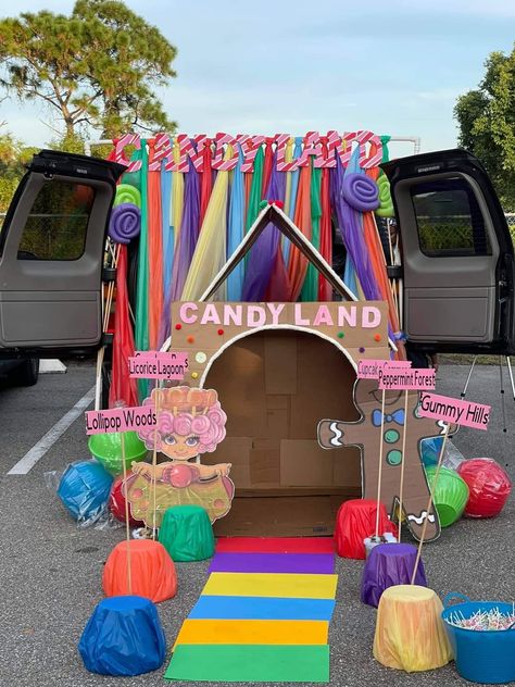 Candyland Party Theme, Trunker Treat Ideas, Candy Decorations Diy, Diy Halloween Gifts, Set Up Ideas, Halloween Pumpkin Crafts, Christmas Tree Candy, Candyland Birthday, Candyland Party