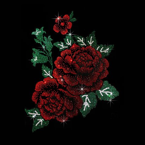 Rhinestone Designs Pattern, Rhinestone Heat Transfer, Clear Plastic Sheets, Sparkle Wallpaper, Heat Transfer Design, Red Rose Flower, Rhinestone Transfers, Hot Fix, Flower Patch