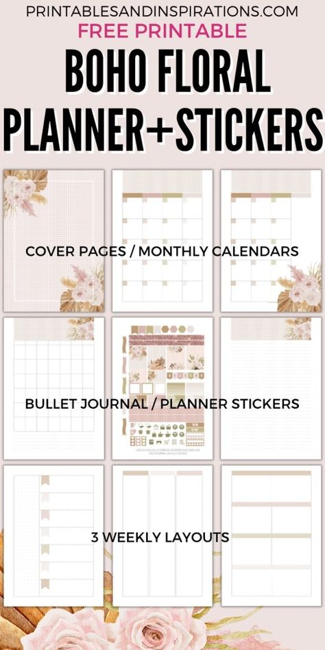 Boho Floral Printable Planner - Free Download - Printables and Inspirations Free Boho Printable, Binder Covers Free, Planner Free Download, Boho Planner, Free Printable Monthly Planner, Aesthetic Digital Planner, Happy Planner Free Printable, Free Download Printables, Free Planner Templates