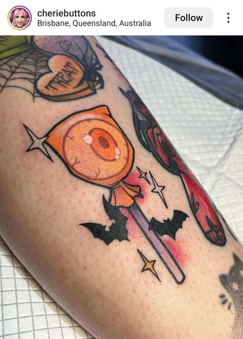 Halloween Tattoo Flash, Cute Halloween Tattoos, Candy Tattoo, Pet Tattoos, Eyeball Tattoo, Food Tattoos, 13 Tattoos, Eye Ball, Quality Tattoo