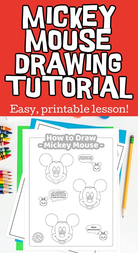 How to Draw Mickey Mouse Tutorial | Kids Activities Blog Mouse Drawing Easy, Mickey Mouse Drawing Easy, Toodles Mickey Mouse, Mickey Mouse Drawing, Teach Kids To Draw, Draw Mickey Mouse, Mickey Mouse Crafts, Diy Preschool, Mouse Drawing