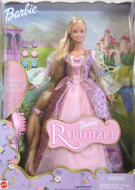 Mattel Dolls Barbie Doll as Rapunzel with Musical Hair Brush Released: 2001 2001 Barbie, Barbie As Rapunzel, Barbie Rapunzel, Princess Barbie Dolls, Musical Hair, Barbie 90s, Barbie Doll Set, Living Small, Barbie Hair