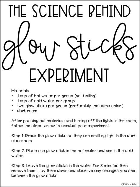 The Science Behind Glow Sticks | Hillary's Teaching Adventures Fun Things To Do With Glow Sticks, Glow Stick Stem Activity, Glow Stick Science Fair Project, Diy Glow Sticks, Glow Day Stem Activities, Glow Stick Experiment, Glow Day Science Activities, Glow Stick Science Experiment, Glow Stick Science