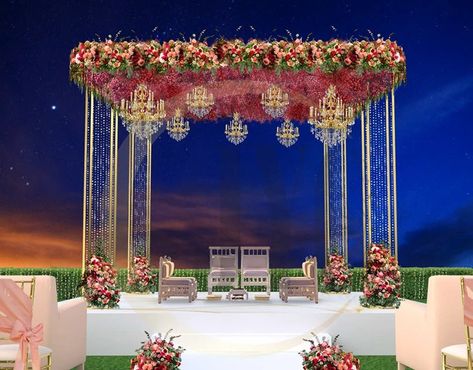 crystal pillar wedding vidhi mandap 3D project on Behance Wedding Vidhi Mandap, Vidhi Mandap, Wedding Floor Plan, Indoor Wedding Decorations, Mandap Design, Crystal Pillar, Indian Wedding Invitation Card Design, Flower Garland Wedding, Digital Invitations Wedding