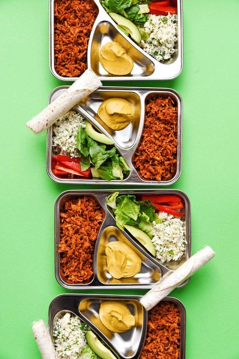 This vegan Burrito Bowl Meal Prep recipe is the perfect make ahead lunch that makes clean eating all week easy (and full of flavor)! A healthy meal prep lunch idea that's vegetarian and easy to make. #mealprep #veganrecipes #vegetarianrecipes #glutenfreerecipes #mealpreprecipes #healthy #lunch // Live Eat Learn Rice And Queso, Healthy Meal Prep Lunch, Vegan Burrito Bowl, Make Ahead Lunch, Chipotle Rice, Bowl Meal Prep, Burrito Bowl Meal Prep, Vegan Tacos Meat, Vegetarian Burrito