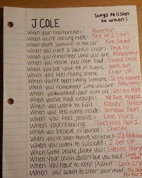 I found this on Facebook of all places, and needed to share it. J Cole Songs, Playlist Rap, Songs To Listen To When, Rap Music Playlist, Good Songs, Positive Songs, Summer Songs Playlist, Rap Playlist, Playlist Names Ideas