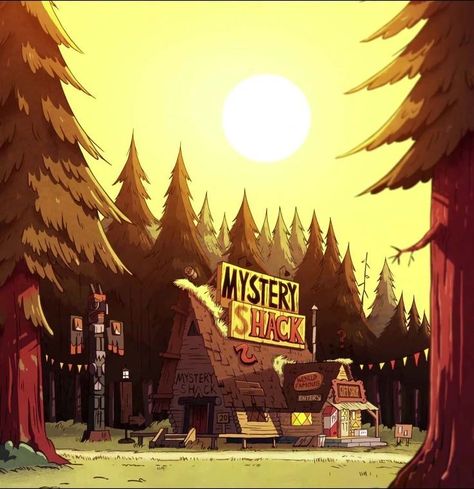 The Mystery Shack, Reverse Gravity Falls, Mystery Shack, Cool Pixel Art, Gravity Falls Art, Iphone Wallpaper Themes, Fall Inspo, Vintage Poster Art, Autumn Landscape