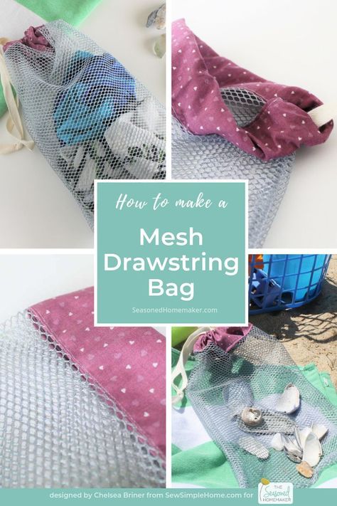 Learn How to Sew a Drawstring Mesh Bag. Make lots of them. They make a great beach bag, shower bag, laundry bag, reusable produce bag, or any type of other useful bag. #diybags #meshdrawstringbag #sportsbag #laundrybag #reusablebag Sewing Patterns Bag, Laundry Bags Diy, Shower Bag, Reusable Produce Bags, Tote Bag Tutorial, Sew Ins, Sewing Tutorials Free, Mesh Laundry Bags, Sewing Projects For Kids